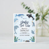 Blauw Zee Onder Zee Dolfijn Verjaardag Briefkaart (Staand voorkant)