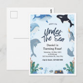 Blauw Zee Onder Zee Dolfijn Verjaardag Briefkaart (Voorkant / Achterkant)