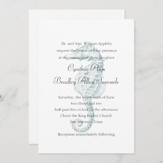 Blauw Zee Paard Huwelijksuitnodiging Kaart (Voorkant / Achterkant)