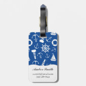 Blauw Zee Patroon Bagagelabel (Achterkant verticaal)