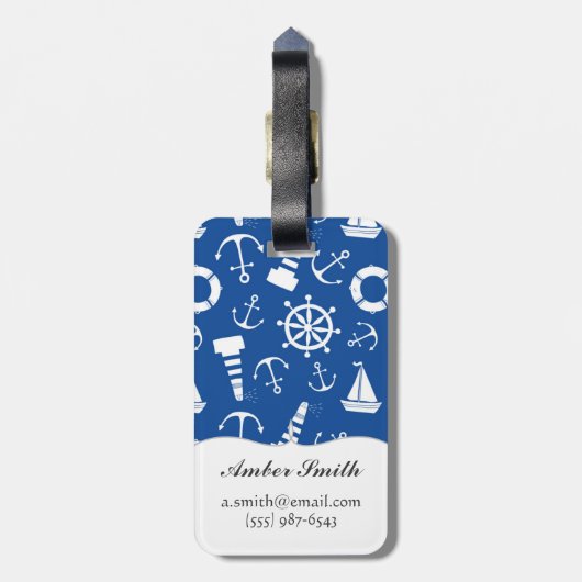 Blauw Zee Patroon Bagagelabel (Achterkant verticaal)