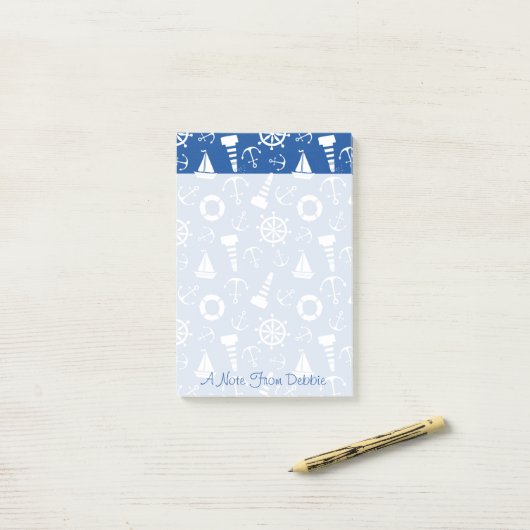 Blauw Zee Patroon | Jouw namen toevoegen Post-it® Notes (Op bureau)