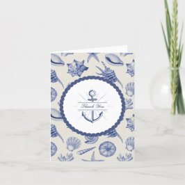 Blauw Zee Schelp Deken met Scheepvaart Thema Bedankkaart