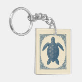 Blauw Zee Schildpad Nautische Kust Sleutelhanger (Voorkant Links)