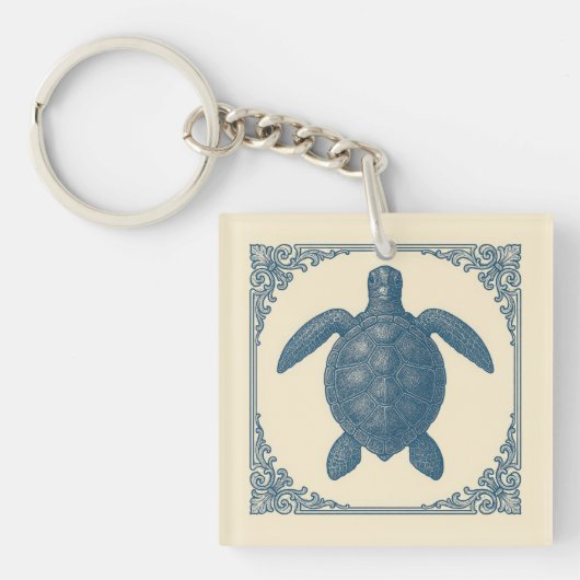 Blauw Zee Schildpad Nautische Kust Sleutelhanger (Voorkant)