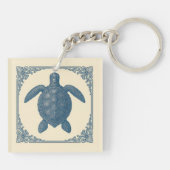 Blauw Zee Schildpad Nautische Kust Sleutelhanger (Achterkant)