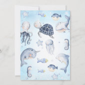 Blauw Zee Schildpad One-der Het Zee 1e Verjaardag Kaart (Achterkant)