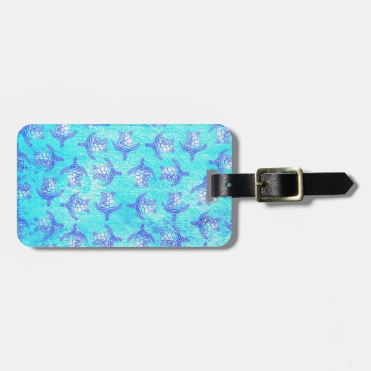 Blauw Zee schildpad Print Bagagelabel (Voorkant horizontaal)