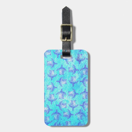 Blauw Zee schildpad Print Bagagelabel (Voorkant verticaal)