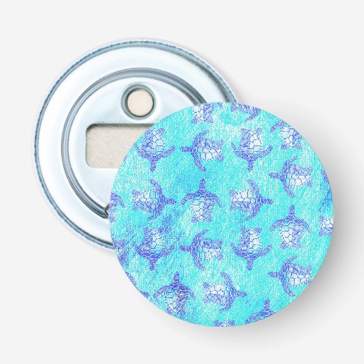 Blauw Zee schildpad Print Button Flesopener (Voorkant)