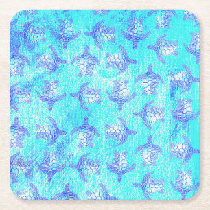 Blauw Zee schildpad Print Kartonnen Onderzetters