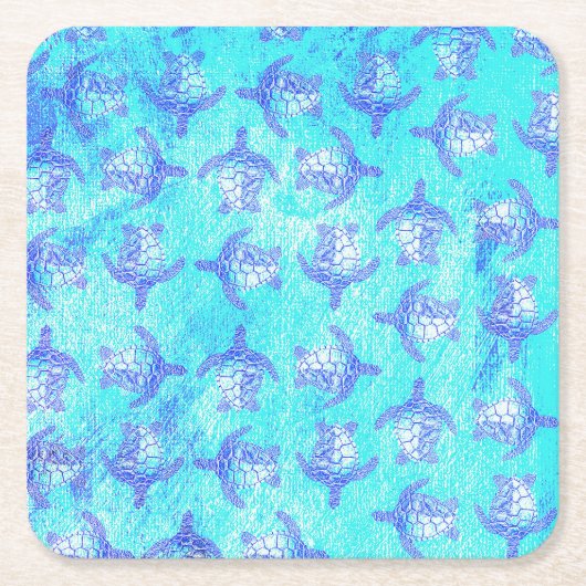 Blauw Zee schildpad Print Kartonnen Onderzetters (Voorkant)