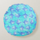 Blauw Zee schildpad Print Rond Kussen (Voorkant)