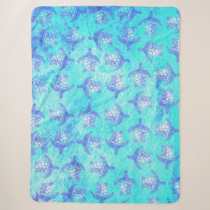 Blauw Zee schildpad Print Sherpa Deken