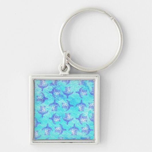 Blauw Zee schildpad Print Sleutelhanger (Voorkant)
