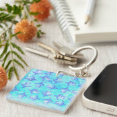 Blauw Zee schildpad Print Sleutelhanger (Voorkant Rechts)