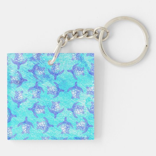 Blauw Zee schildpad Print Sleutelhanger (Achterkant)