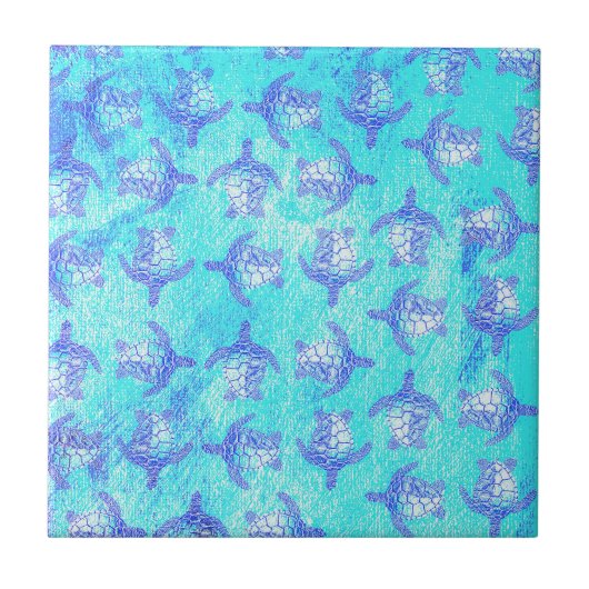 Blauw Zee schildpad Print Tegeltje (Voorkant)