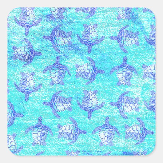 Blauw Zee schildpad Print Vierkante Sticker (Voorkant)
