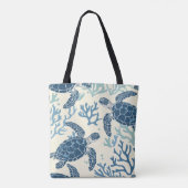 Blauw Zee Schildpad Reef Art Tote Bag (Achterkant)