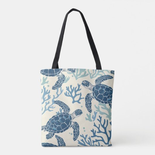 Blauw Zee Schildpad Reef Art Tote Bag (Achterkant)