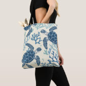 Blauw Zee Schildpad Reef Art Tote Bag (Dichtbij)
