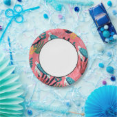 Blauw Zee schildpadvlies onder Zee roze Papieren Bordje (Feest)