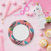 Blauw Zee schildpadvlies onder Zee roze Papieren Bordje (Feest)