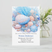 Blauw Zee Shell Blissful Beach Baby shower Kaart (Staand voorkant)