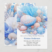 Blauw Zee Shell Blissful Beach Baby shower Kaart (Voorkant / Achterkant)