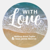 Blauw Zee strand bruiloft gunst Ronde Sticker (Voorkant)