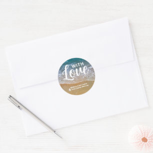 Blauw Zee strand bruiloft gunst Ronde Sticker