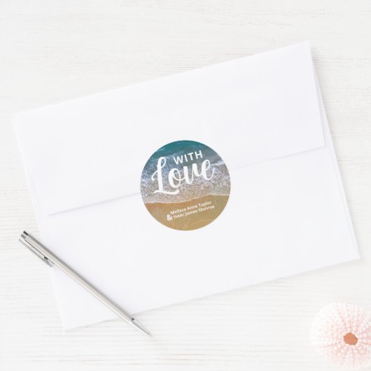 Blauw Zee strand bruiloft gunst Ronde Sticker (Envelop)