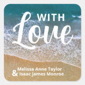 Blauw Zee strand bruiloft gunst Vierkante Sticker (Voorkant)