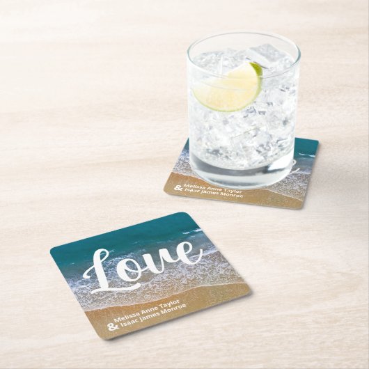 Blauw Zee strand bruiloft Kartonnen Onderzetters (Insitu)