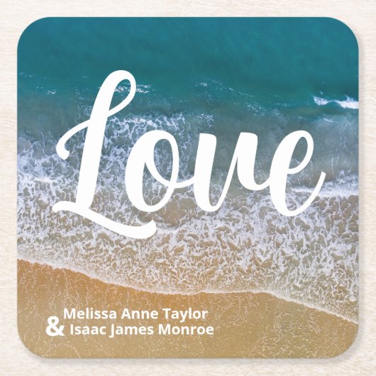 Blauw Zee strand bruiloft Kartonnen Onderzetters (Voorkant)