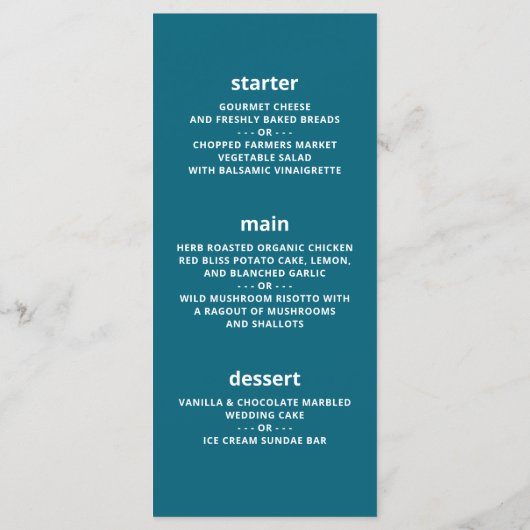 Blauw Zee Strand Bruiloft Menu (Achterkant)