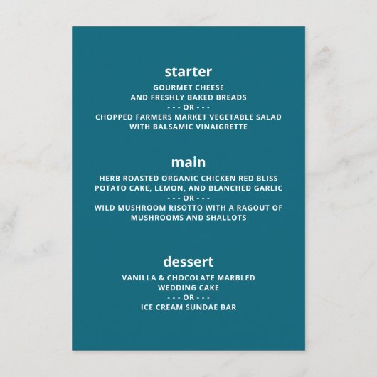 Blauw Zee Strand Bruiloft Menu (Achterkant)