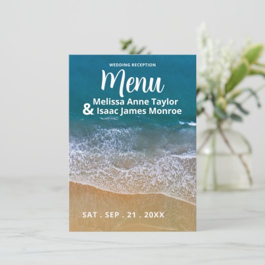 Blauw Zee Strand Bruiloft Menu (Staand voorkant)