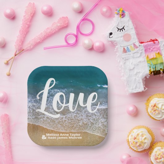 Blauw Zee strand bruiloft Papieren Bordje (Feest)