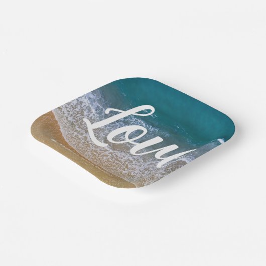 Blauw Zee strand bruiloft Papieren Bordje (Gebogen)