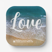 Blauw Zee strand bruiloft Papieren Bordje (Voorkant)