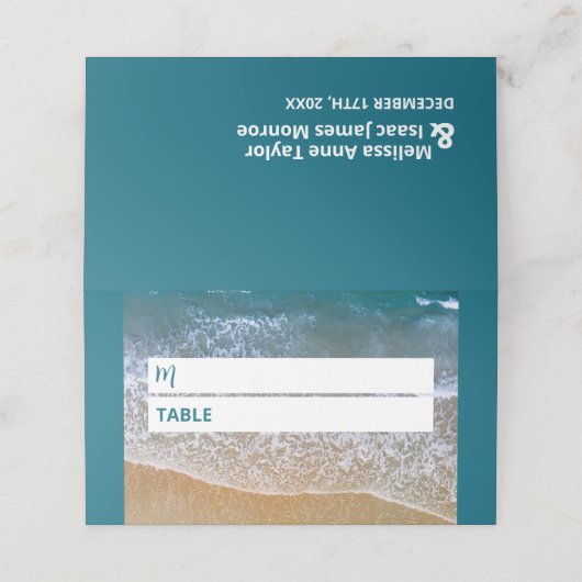 Blauw Zee strand bruiloft Plaatskaartje (Buitenkant ongevouwen)
