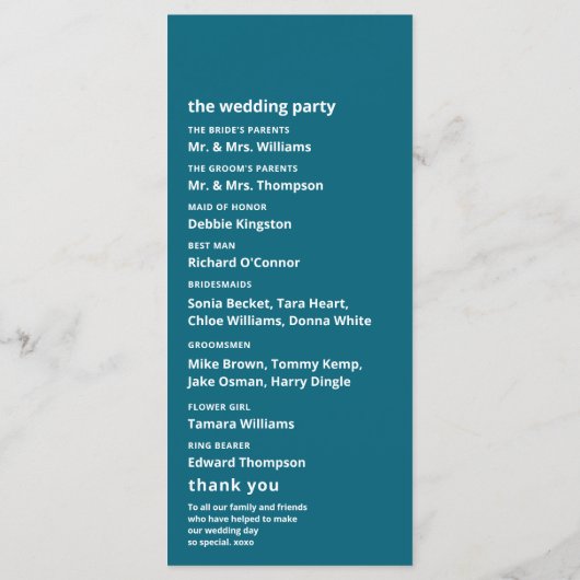 Blauw Zee strand bruiloft Programmakaart (Achterkant)