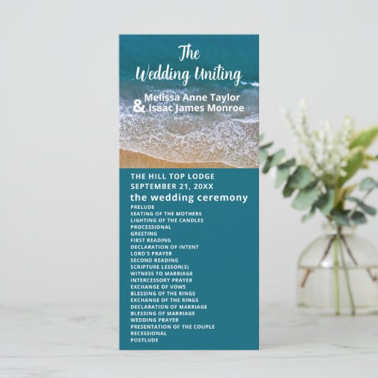 Blauw Zee strand bruiloft Programmakaart (Staand voorkant)