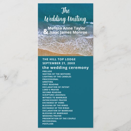 Blauw Zee strand bruiloft Programmakaart (Voorkant)