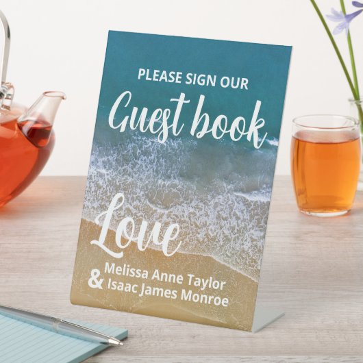 Blauw Zee strand bruiloft Reclamebord Met Voetstuk (Insitu)