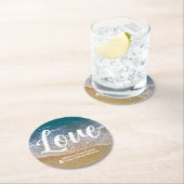 Blauw Zee strand bruiloft Ronde Kartonnen Onderzetter (Insitu)