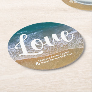 Blauw Zee strand bruiloft Ronde Kartonnen Onderzetter