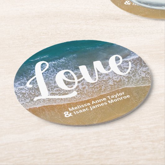 Blauw Zee strand bruiloft Ronde Kartonnen Onderzetter (Gebogen)